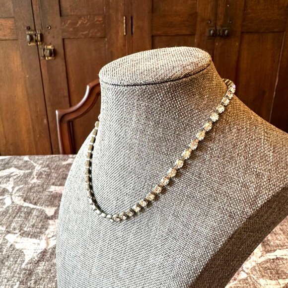 Vintage Rhinestone Choker Tennis Necklace 12" Elegant Sparkling Jewelry - Picture 6 of 10